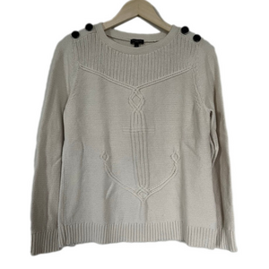 Talbots Petite Beige Crew Neck Sweater with Black Buttons Anchor Detail